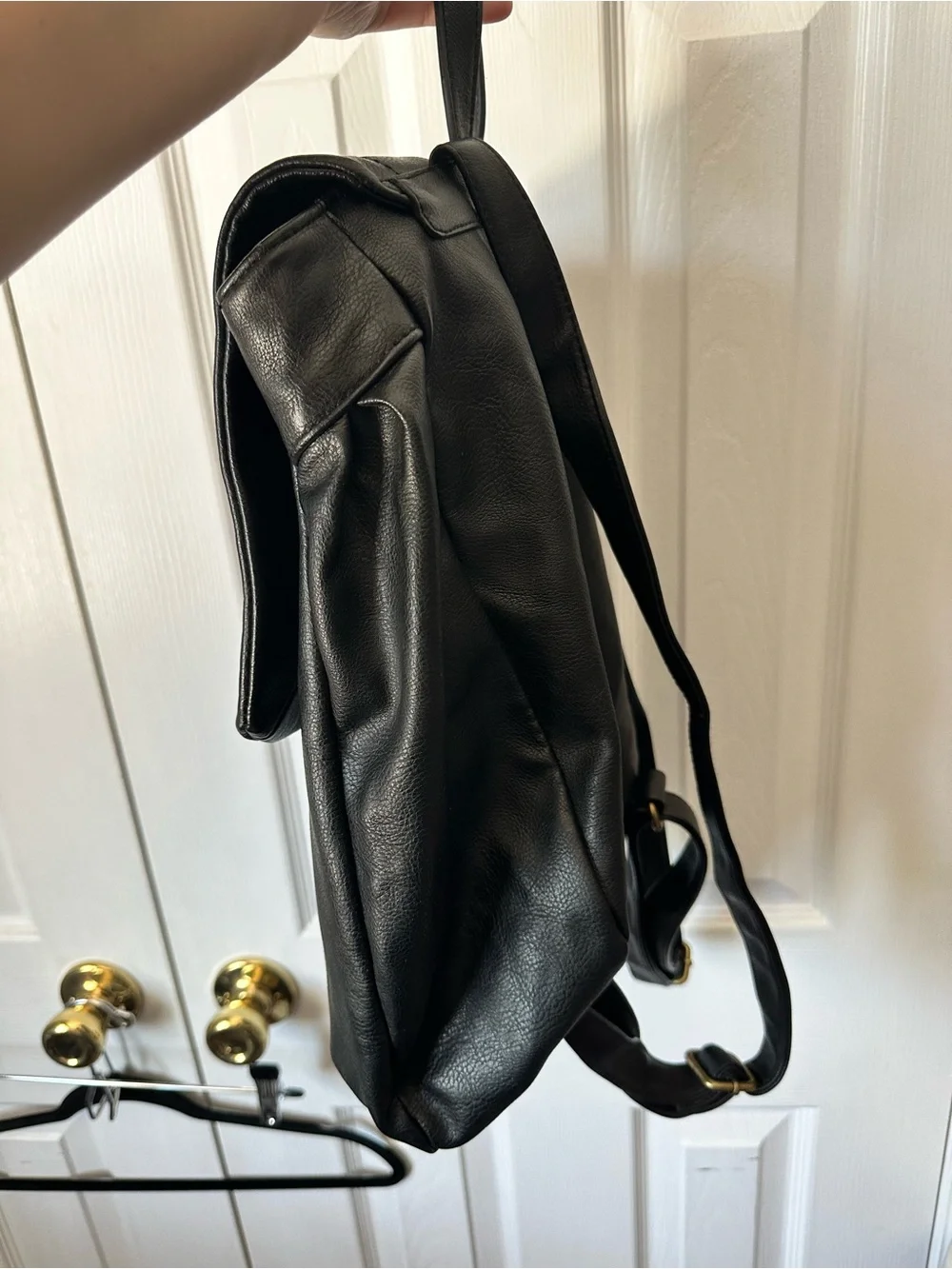 Merona Faux Leather Black Backpack with Adjustable Straps